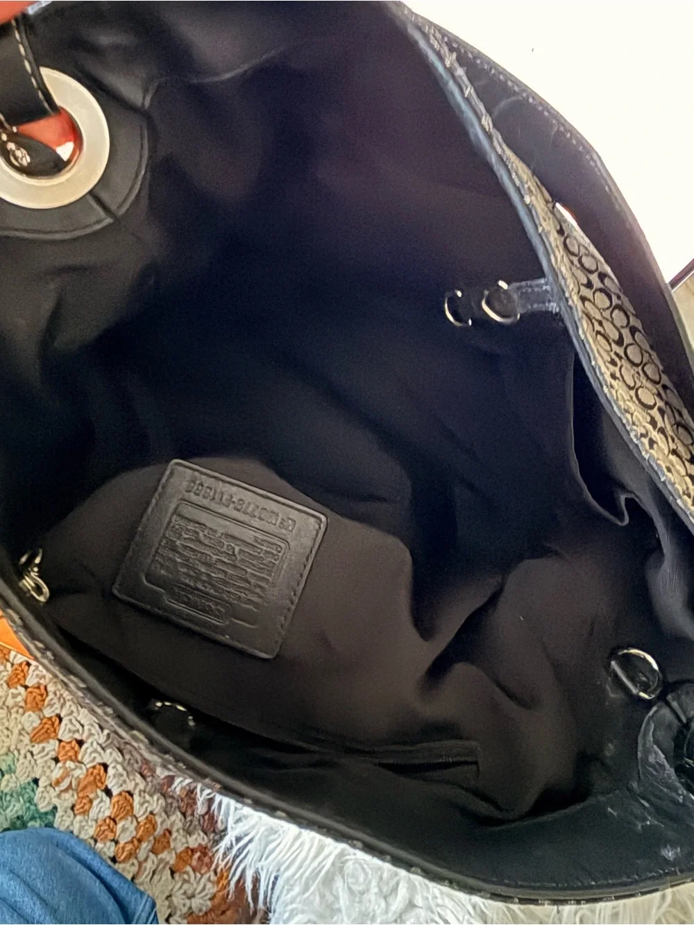 COACH Black Signature Canvas & Leather Hobo Bag